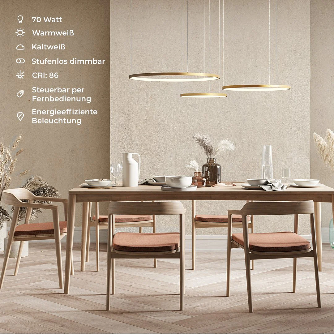 Ring-shaped LED pendant light CAECILIA Gold 2