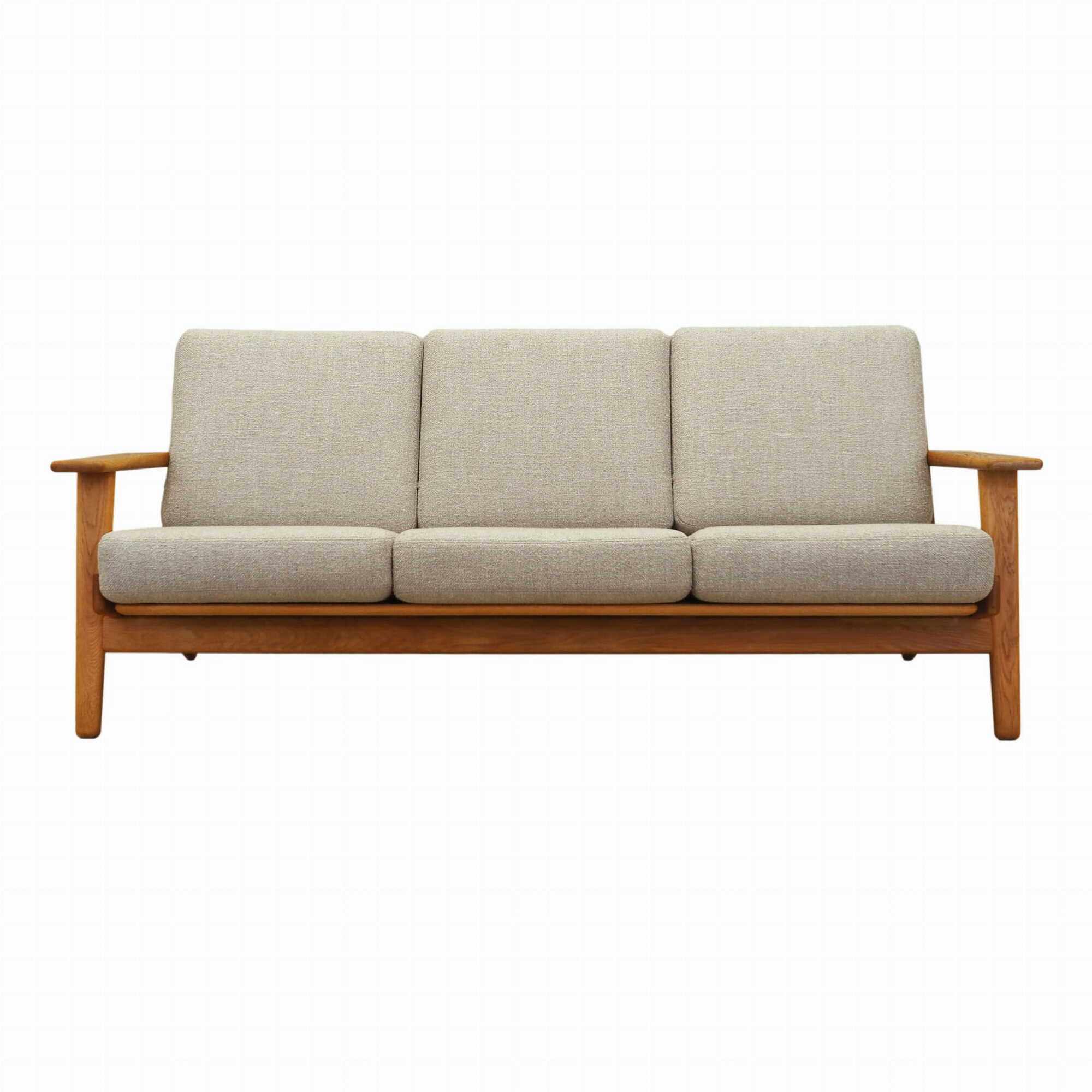 Vintage Sofa Oak Wood Textile Grey 1960s 0