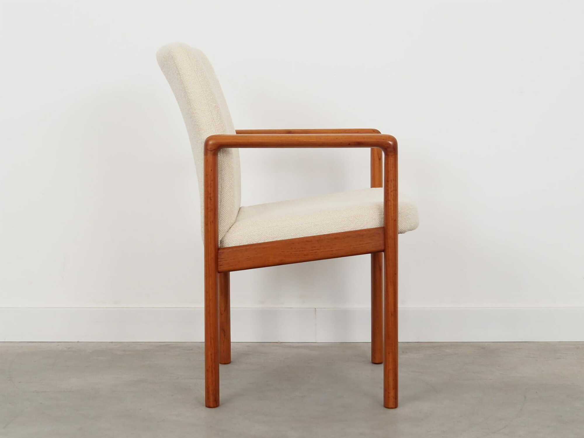 Vintage Stuhl Teakholz Textil Weiß 1970er Jahre  6