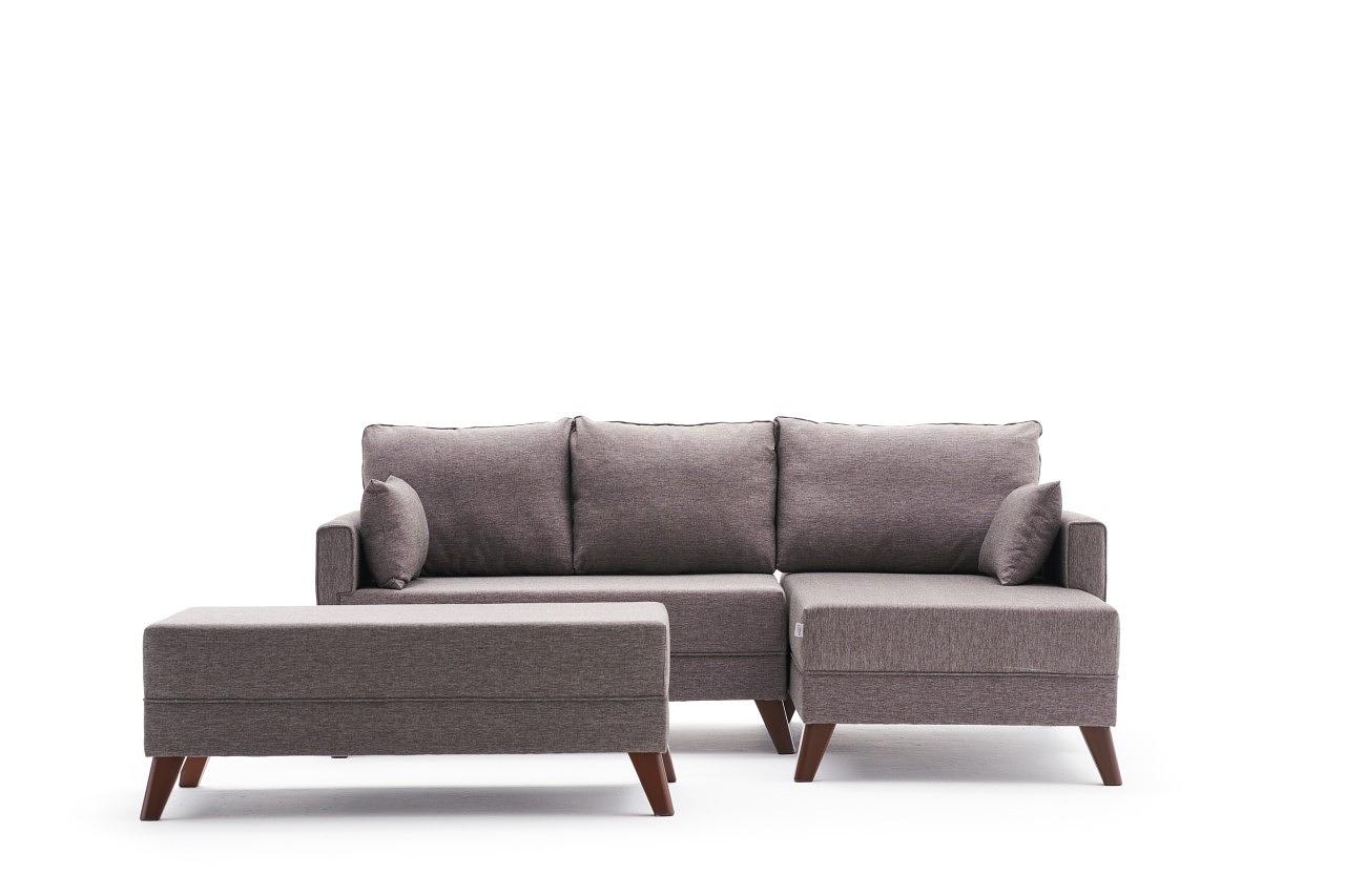 Bella Sofa Récamiere Rechts mit Hocker Braun 5