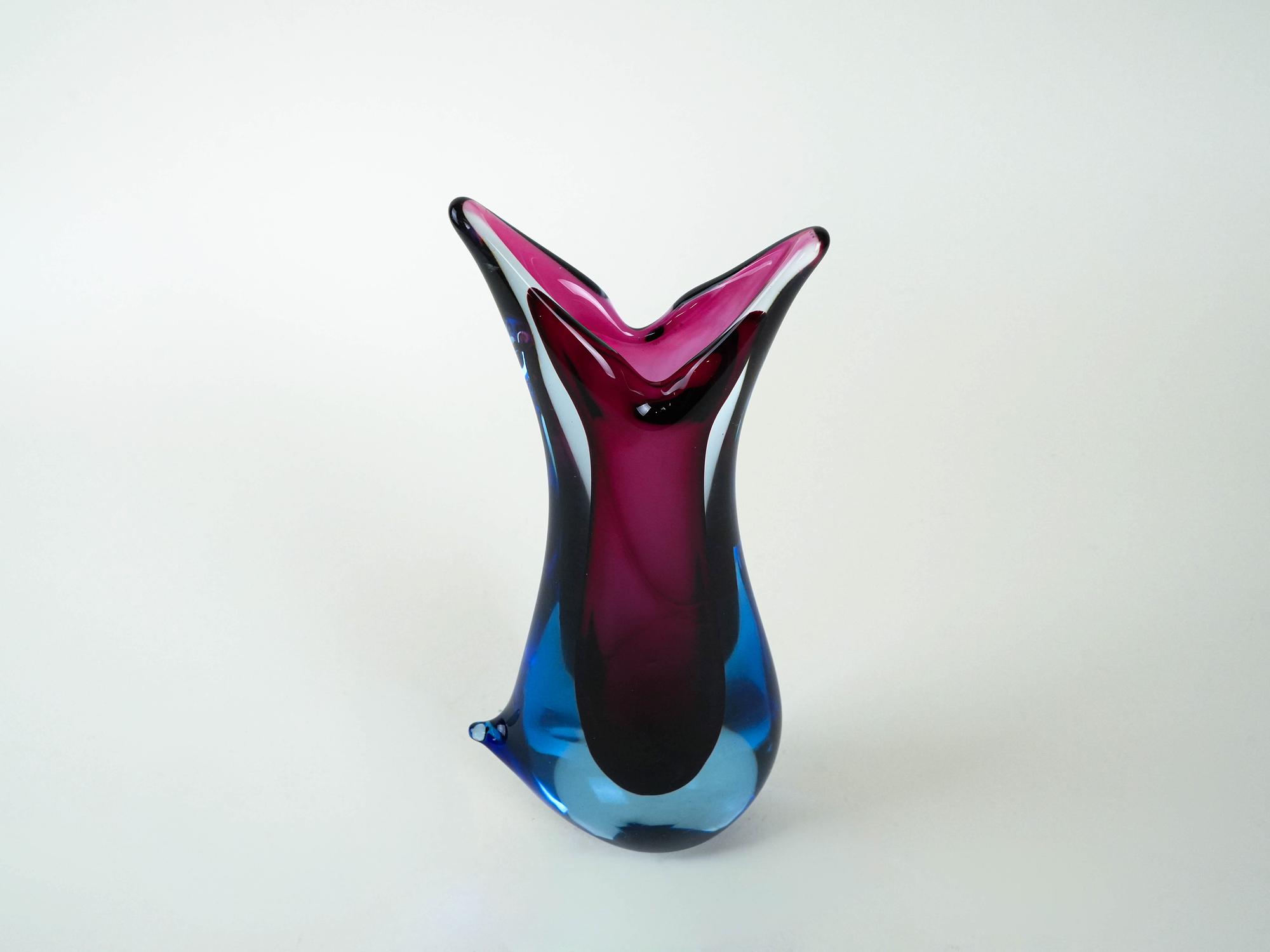 Vase Murano glass Blue 1960s 6