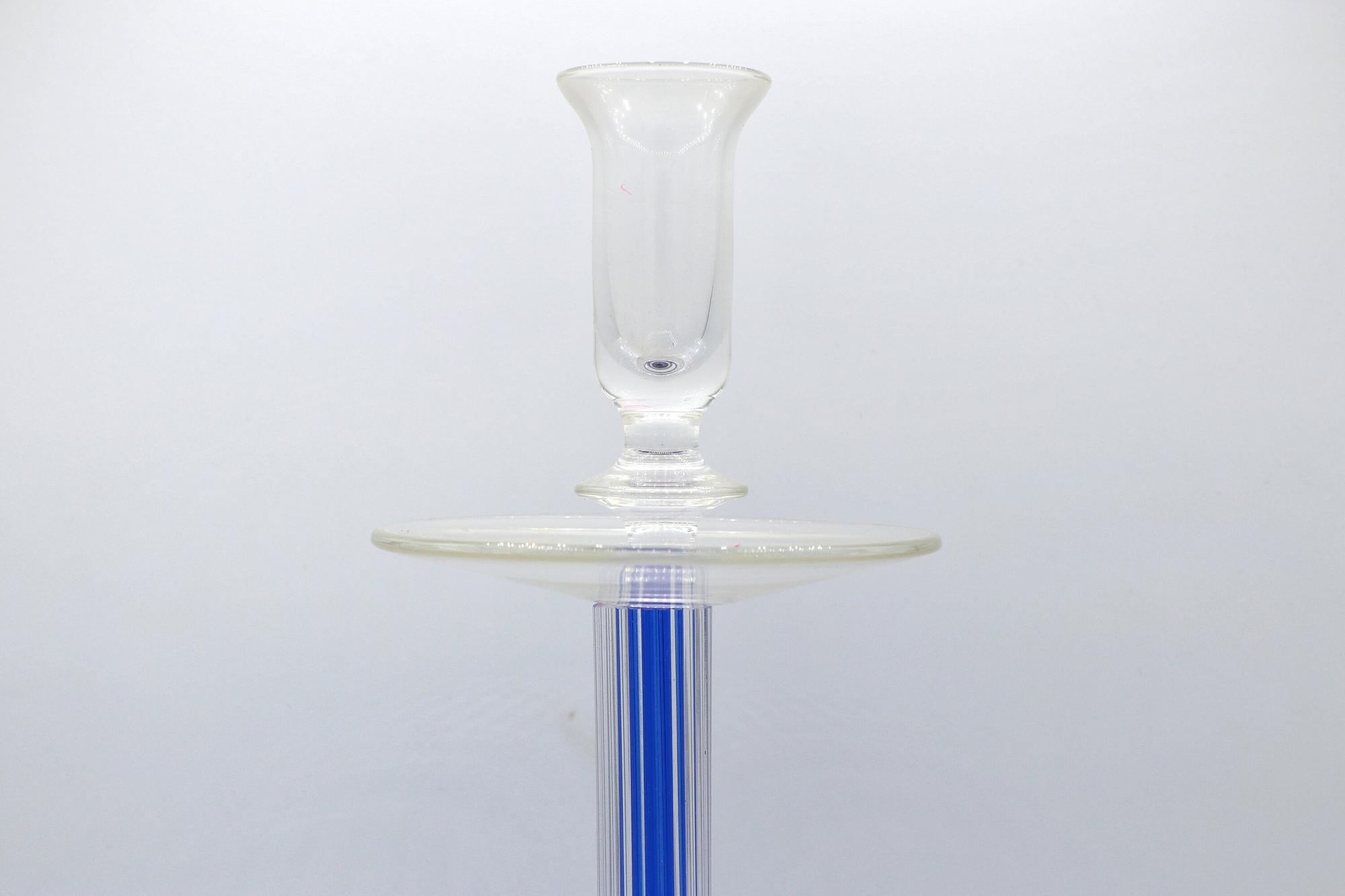 Vintage Postmodern Kerzenständer Glas Blau 1990er Jahre 9