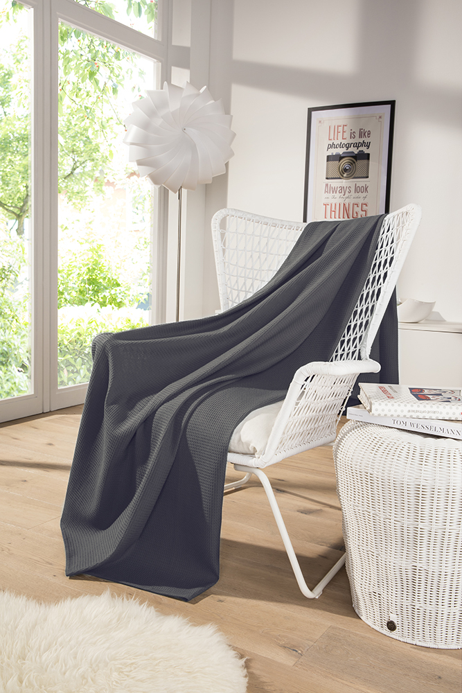 Leichte Decke aus Waffelpiqué 100% Baumwolle Grau Single 3