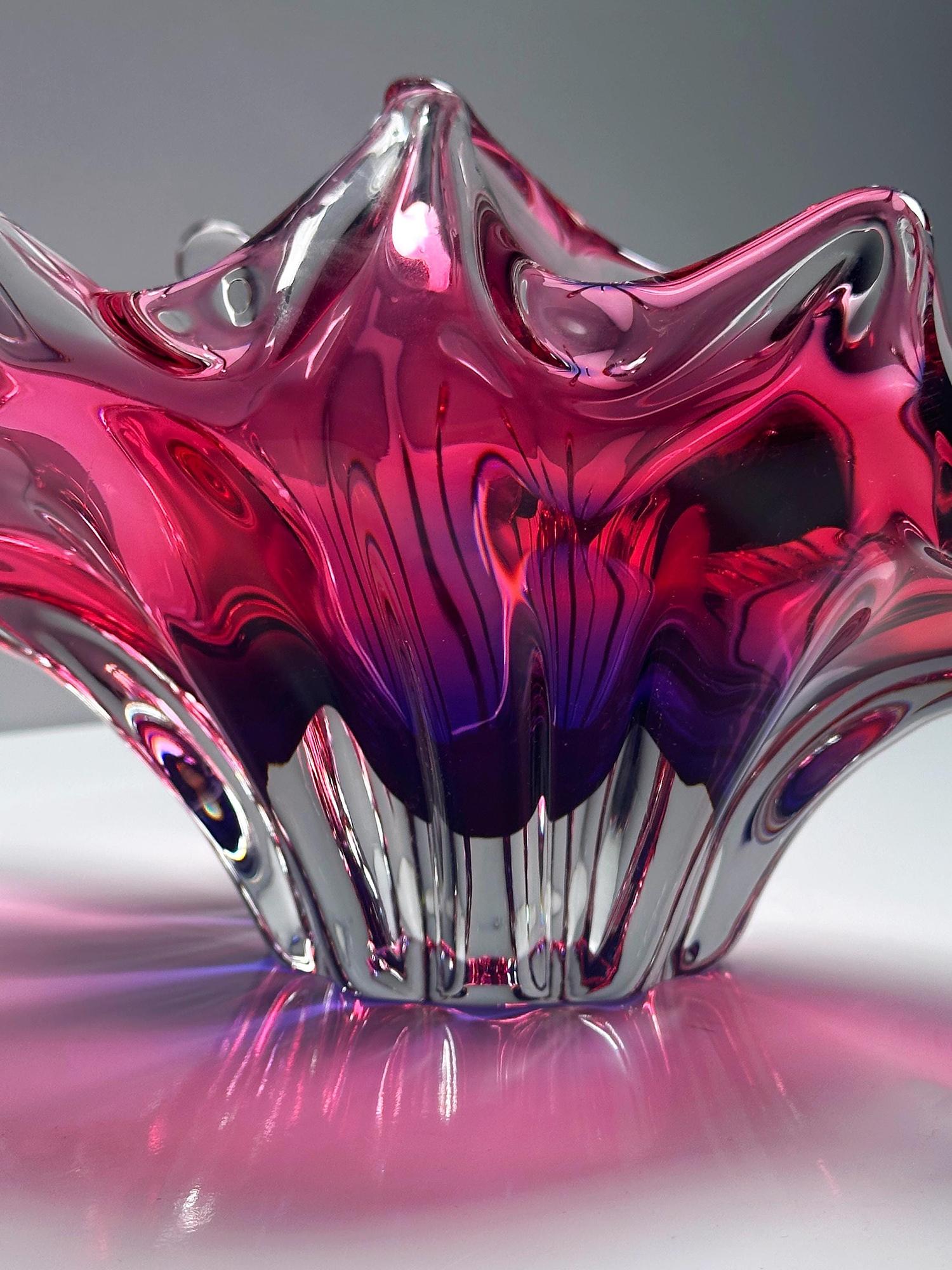 Vintage Böhmische Korbschale Glas Violett 4