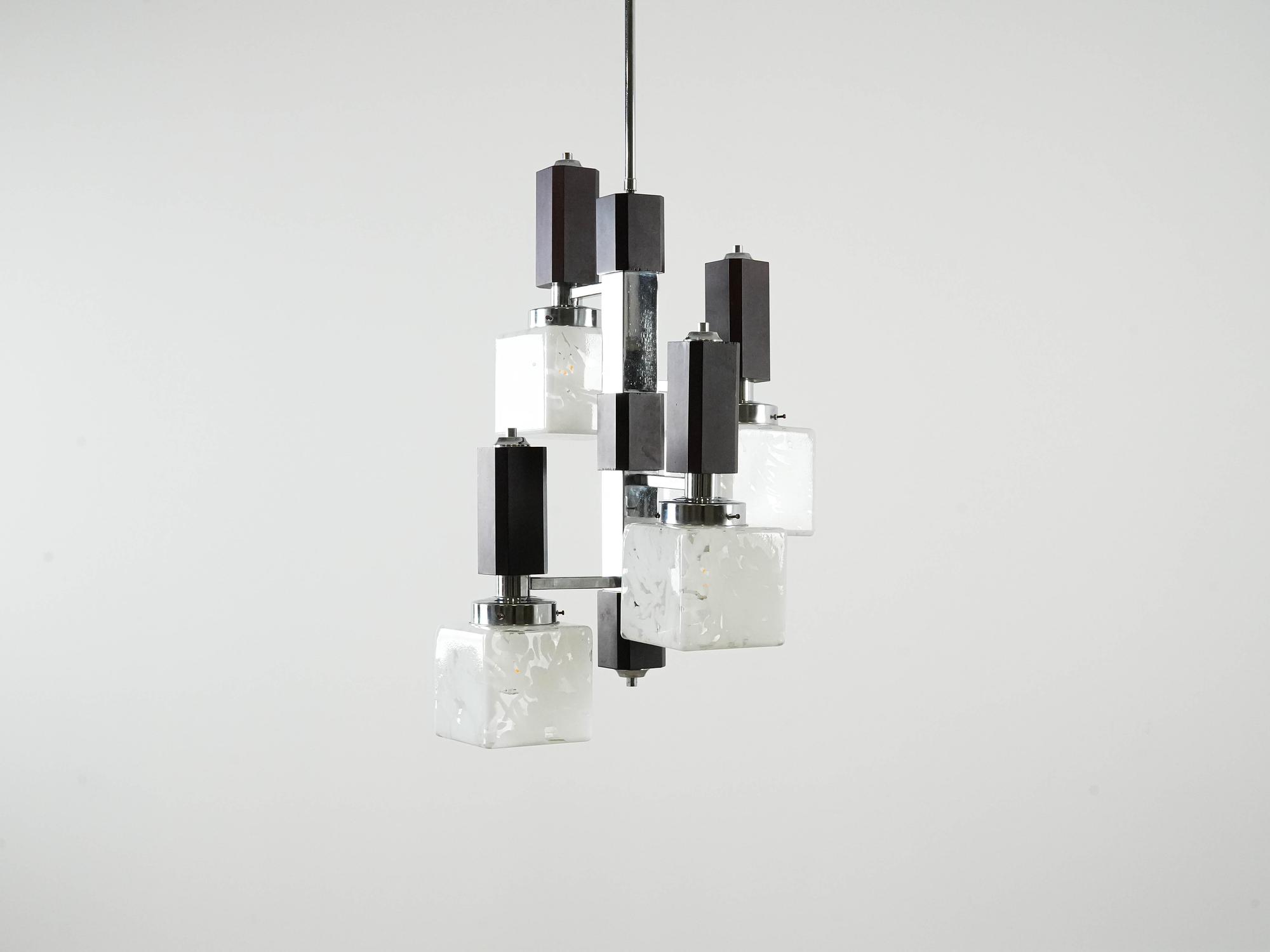 Hanging lamp glass metal 1970s 4