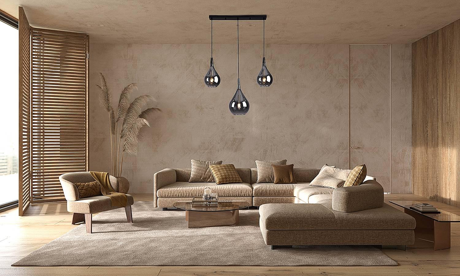 Pendant Light Gota Type B 3-Light Smoked Glass Iron 2