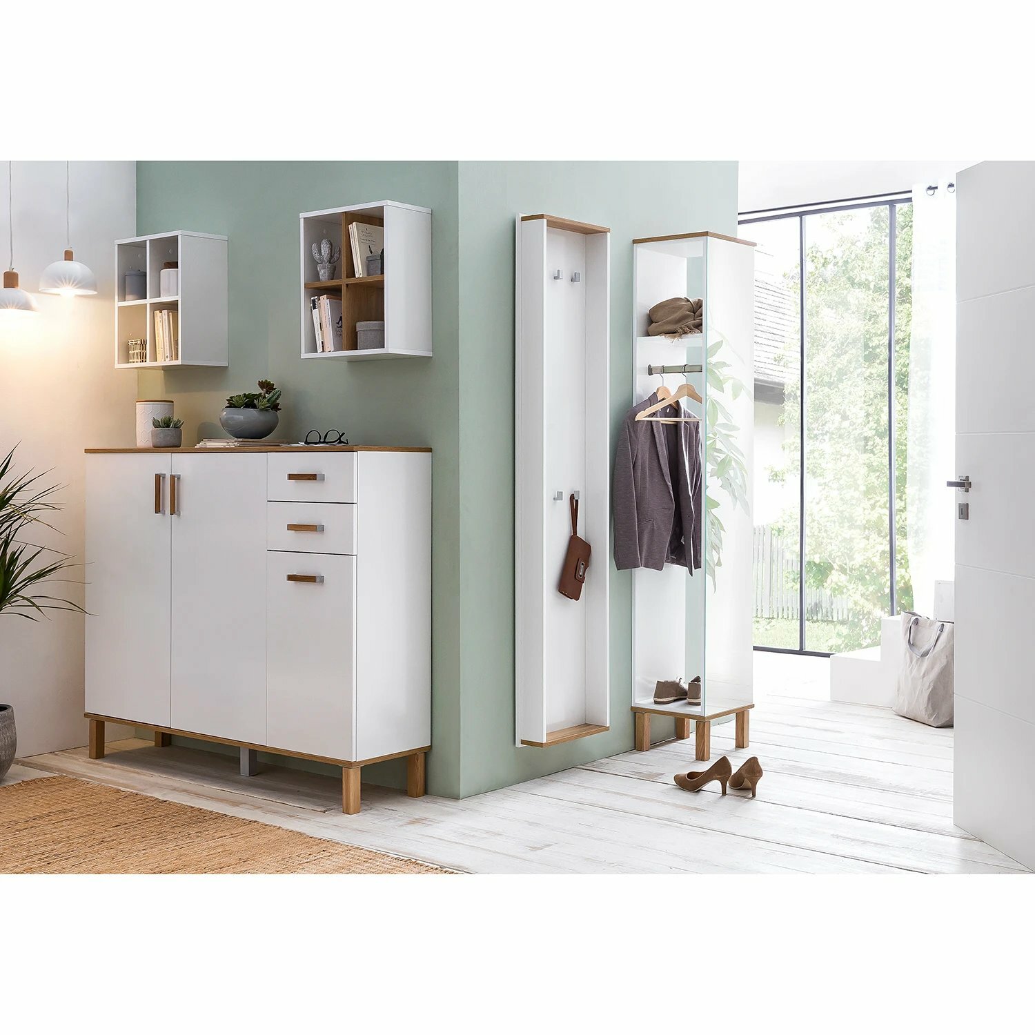 Garderobe Holz Metall Weiß 1