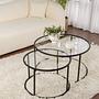 2x Aurum Coffee Table Set Black Transparent Ø80cm Ø60cm 1