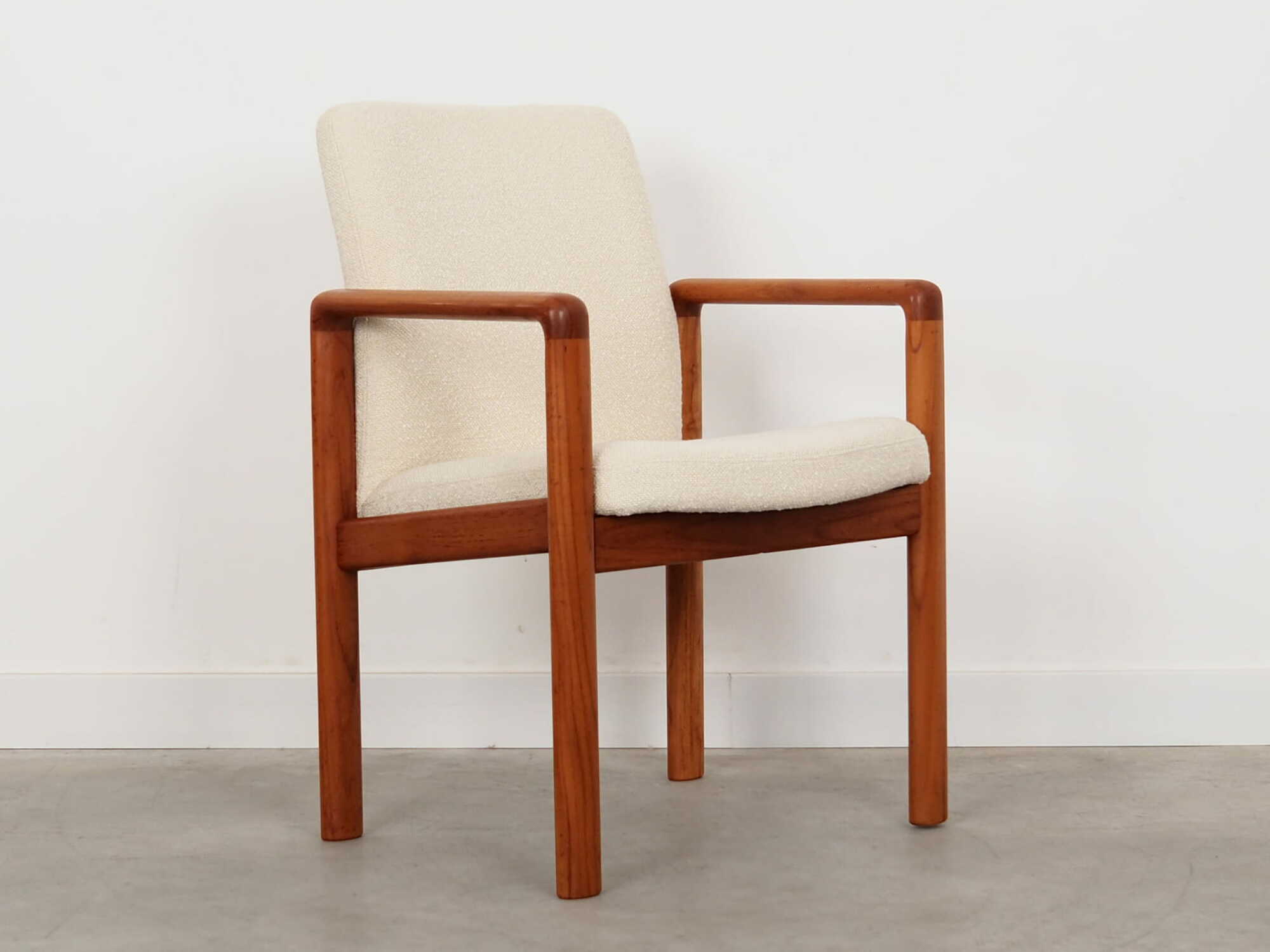 Vintage Stuhl Teakholz Textil Weiß 1970er Jahre  7