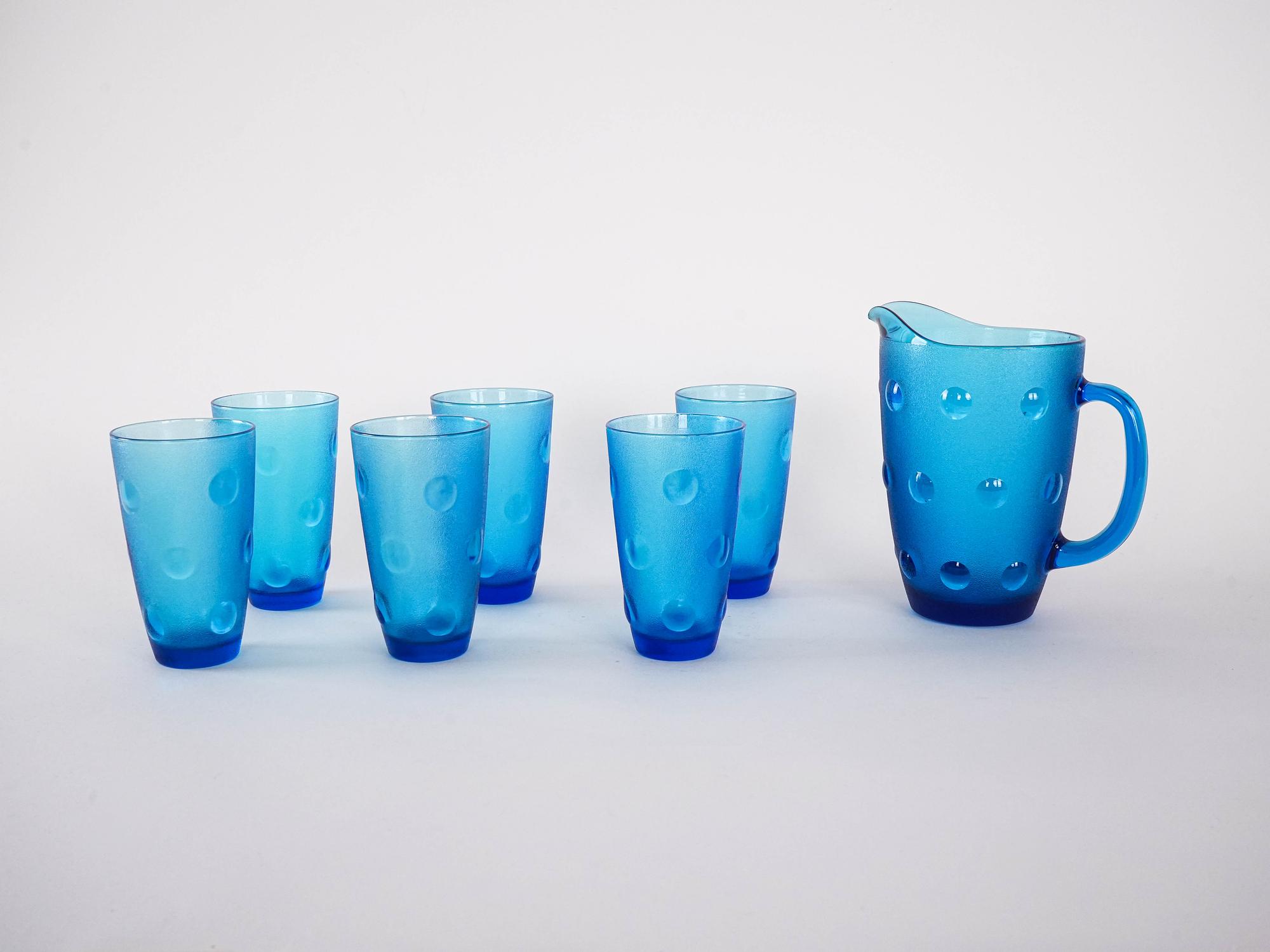 Gläser und Krug-Set Blau 1970er Jahre 3