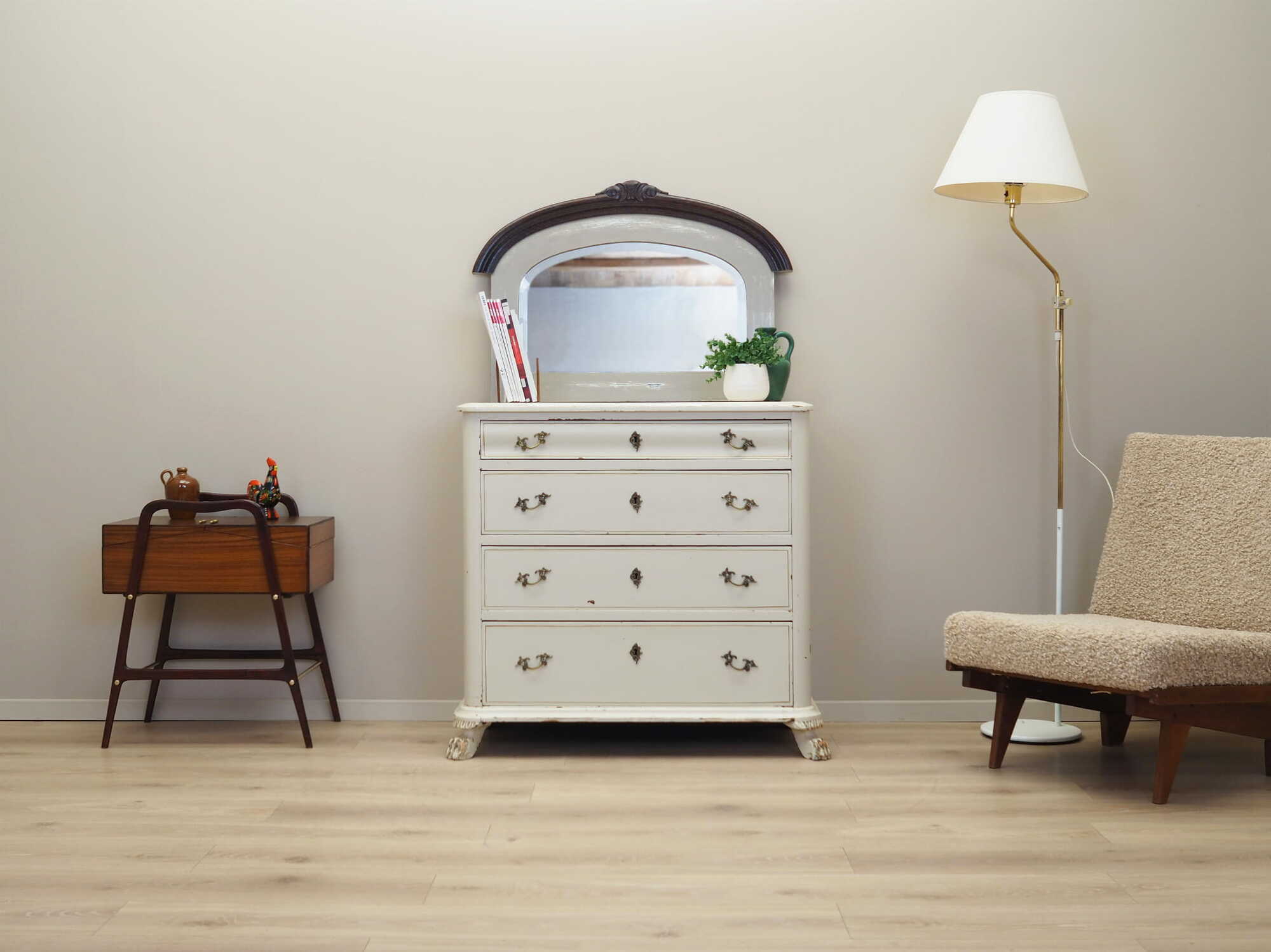 Vintage Mirror Oak Wood Brown 1960s 1