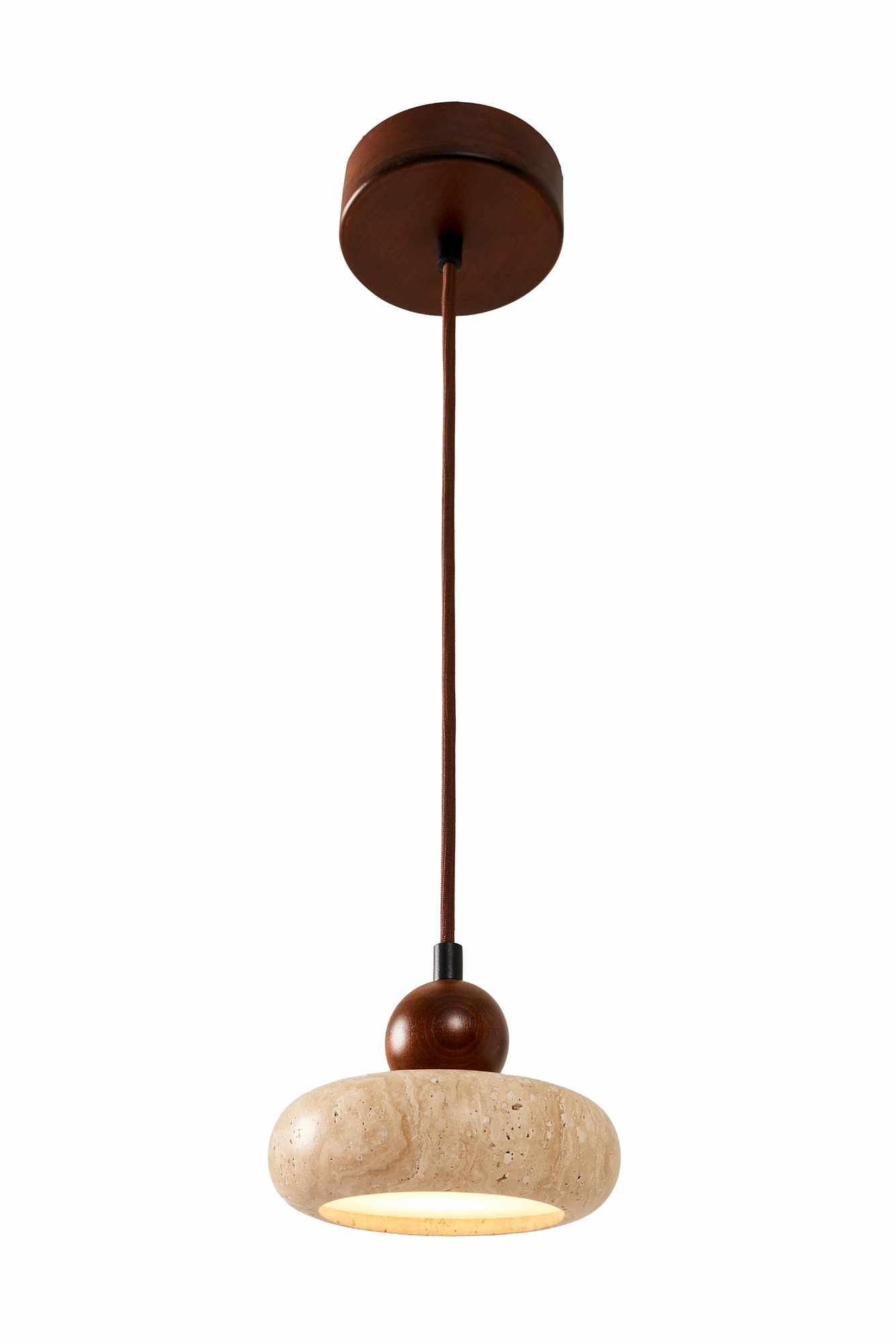 Round Pendant Light Walnut Wood Travertine Brown 6