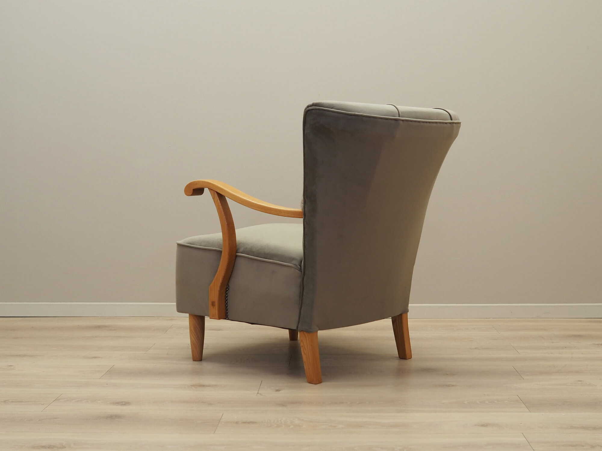 Vintage armchair beech wood velvet grey 1960s 5