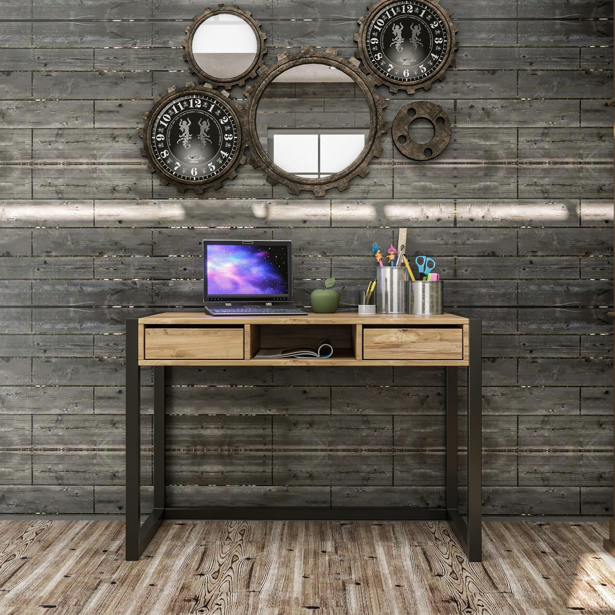 Ogene Schreibtisch Holz Atlantic Pine Schwarz 3