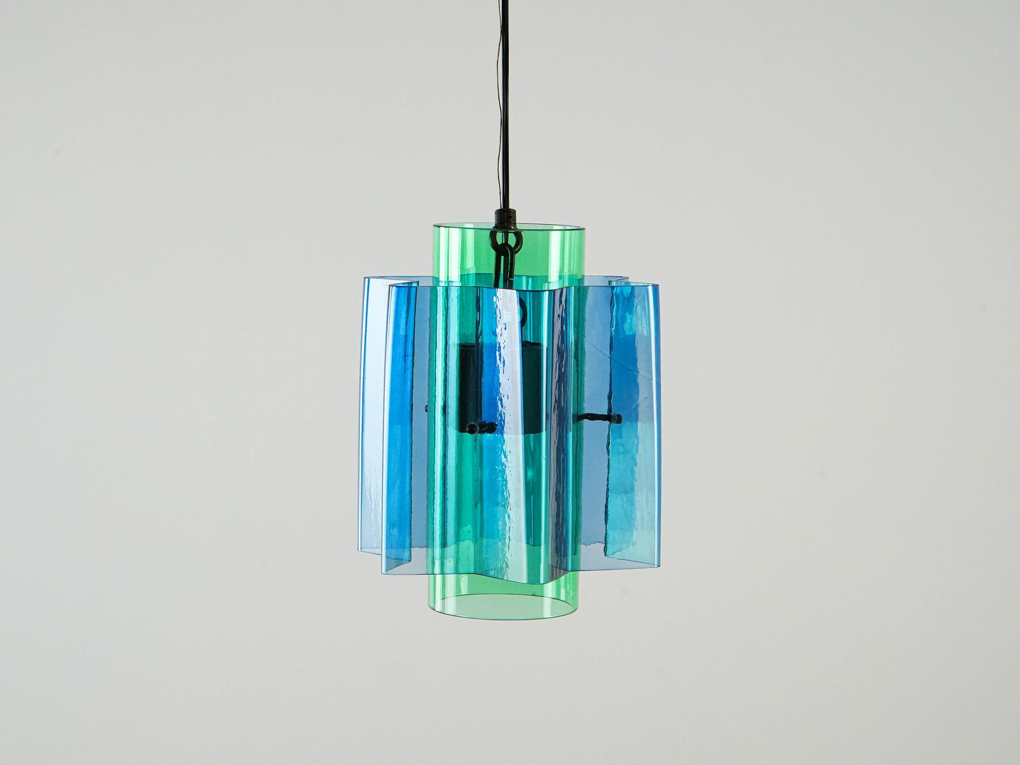 Hängelampe Glas Blau 1970er Jahre 3