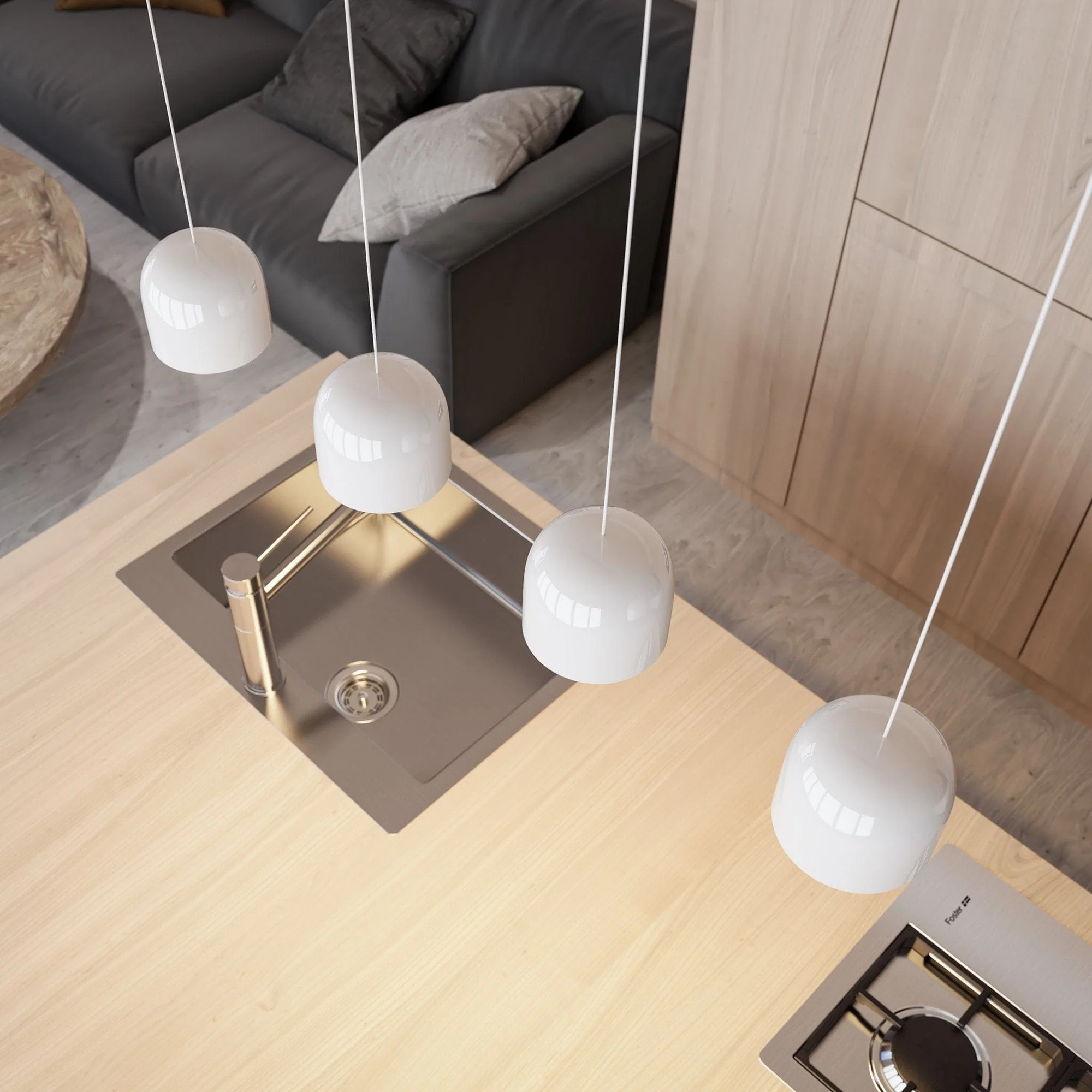 5-Flammige Pendelleuchte Gaia Chrom Weiß 2