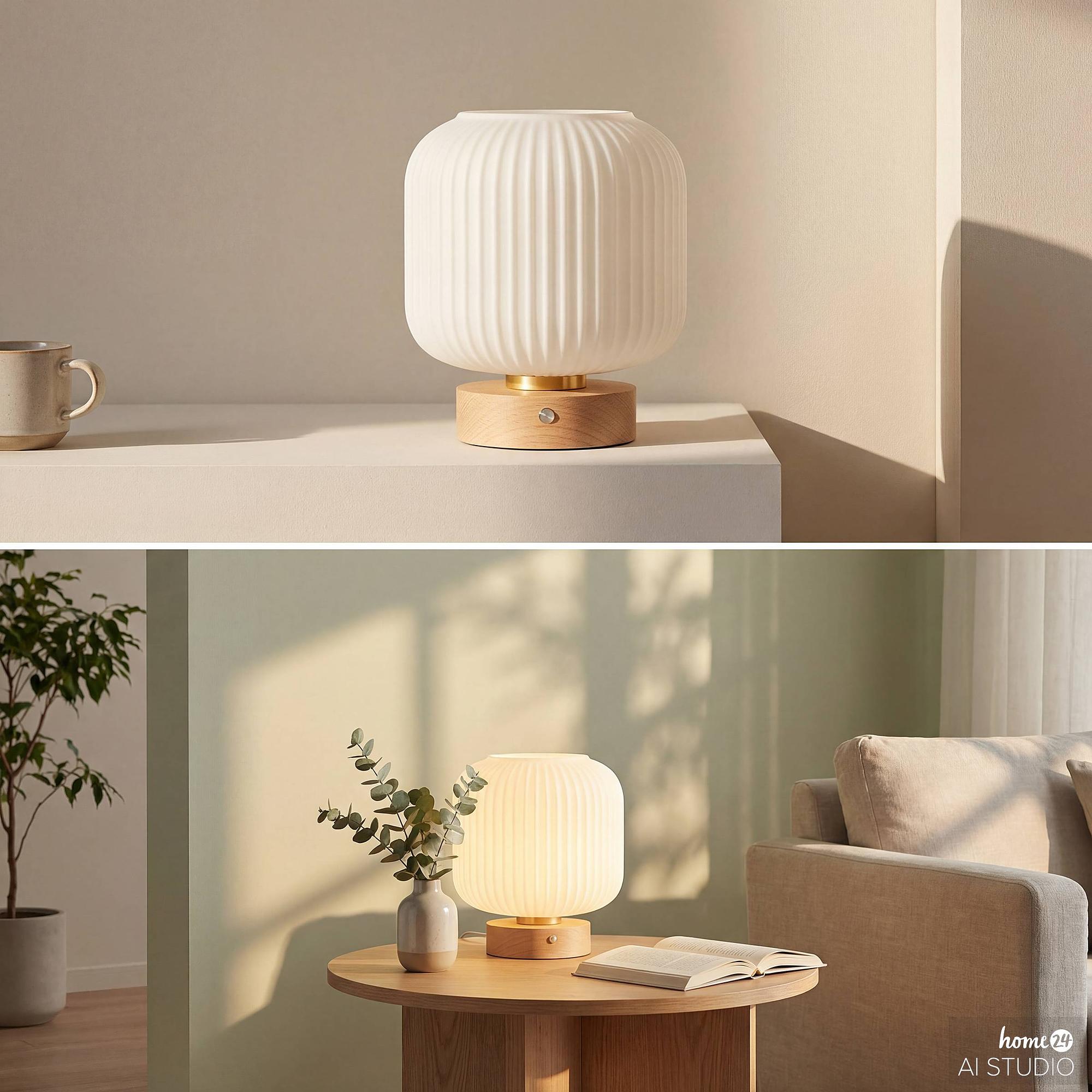 Marl Akku-Tischleuchte Opalglas Pinie Massiv Weiß 2