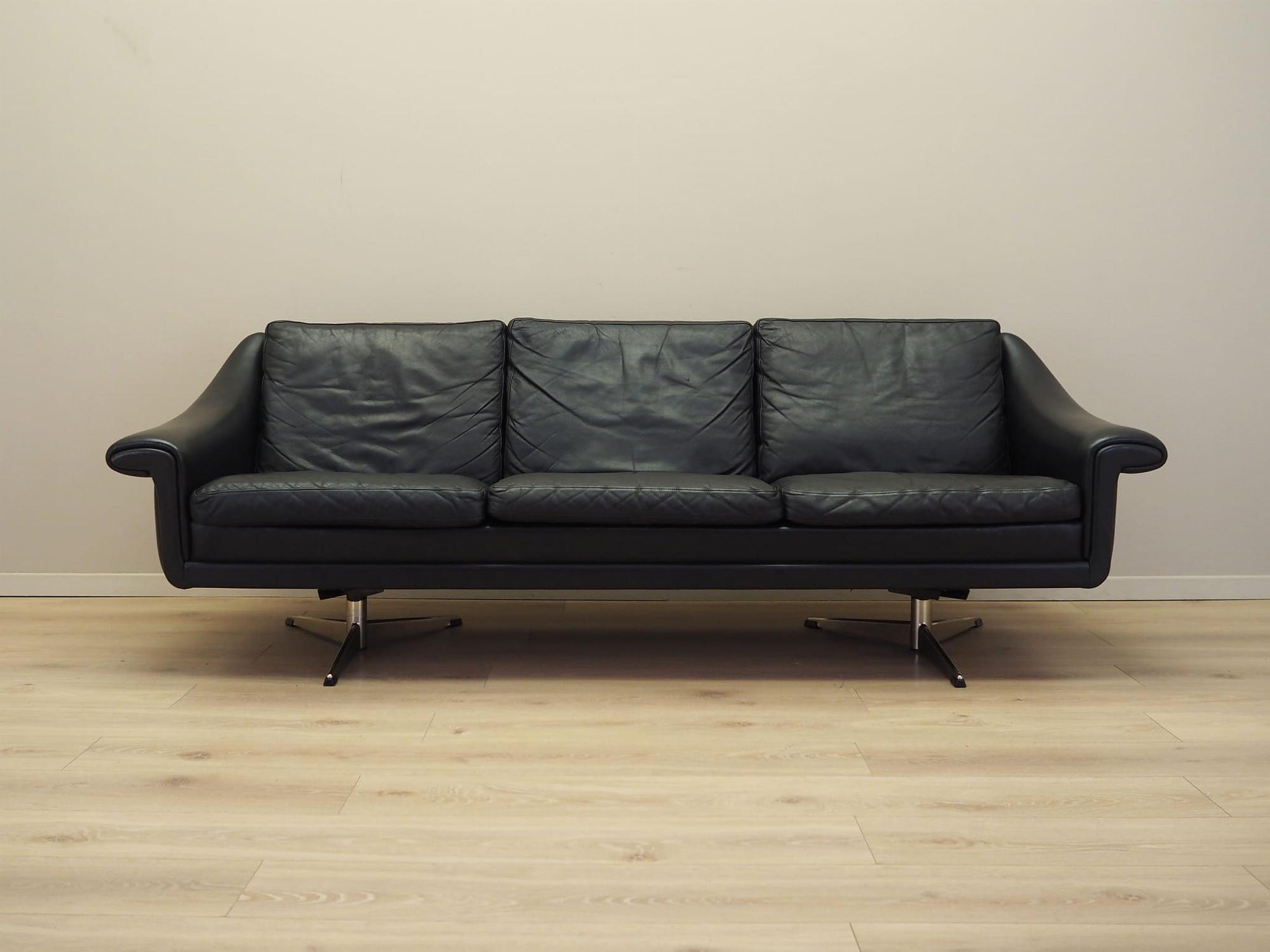 3-Sitzer Sofa Leder Schwarz 1960er Jahre 3