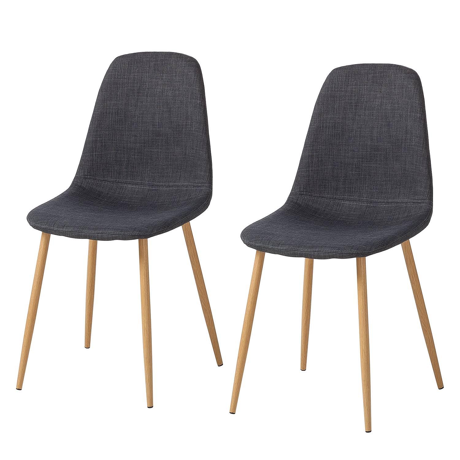 Iskmo II Upholstered Chair Set of 2 Woven Fabric Anthracite 1
