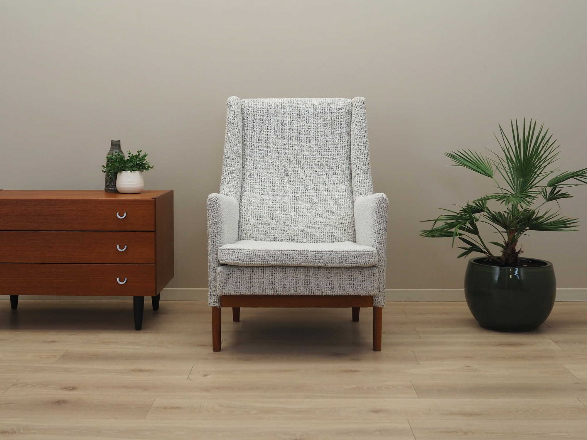 Vintage Sessel Holz Textil Grau 1960er Jahre 1